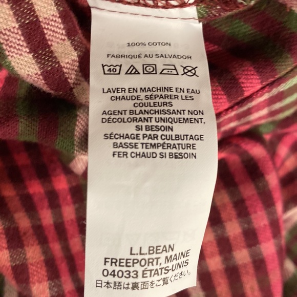 πHPπ NEW LL Bean Flannel Shirt Plaid Button Down Berry Girls Size 14 - Picture 4 of 7